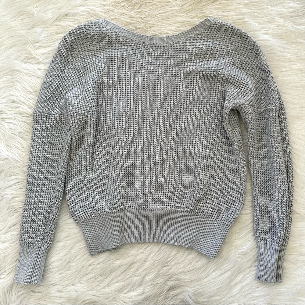 SHEIN gray waffle knit lace strap back long sleeve sweater